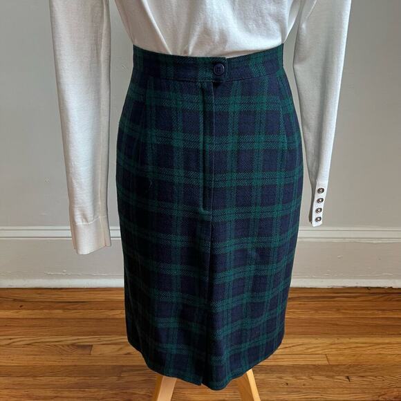 Vintage BRIGGS Wool Tartan Plaid High Waist Green and Blue Made in USA Skirt 10P - Picture 7 of 11